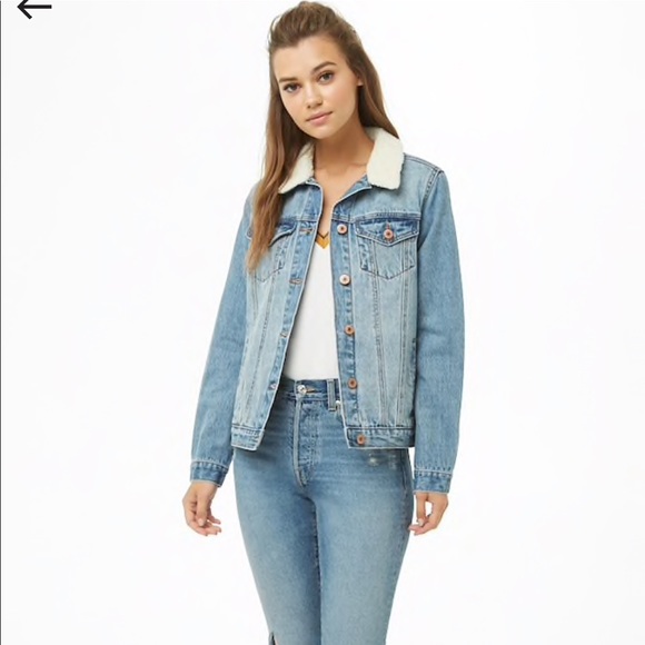 Forever21 denim jacket faux fur collar - Picture 1 of 3